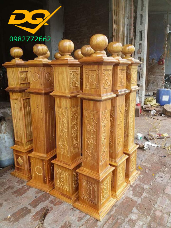 Báo giá trụ cầu thang gỗ vuông trụ gỗ tròn trụ lục lăng đẹp giá rẻ tại Hà  Nội